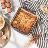 Non-stick grey rectangular baking tin, side view