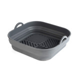 Grey collapsible washing up bowl with handles and ridged base, shown empty.