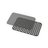 Grey silicone drying mat with matching perforated tray, shown angled on white background