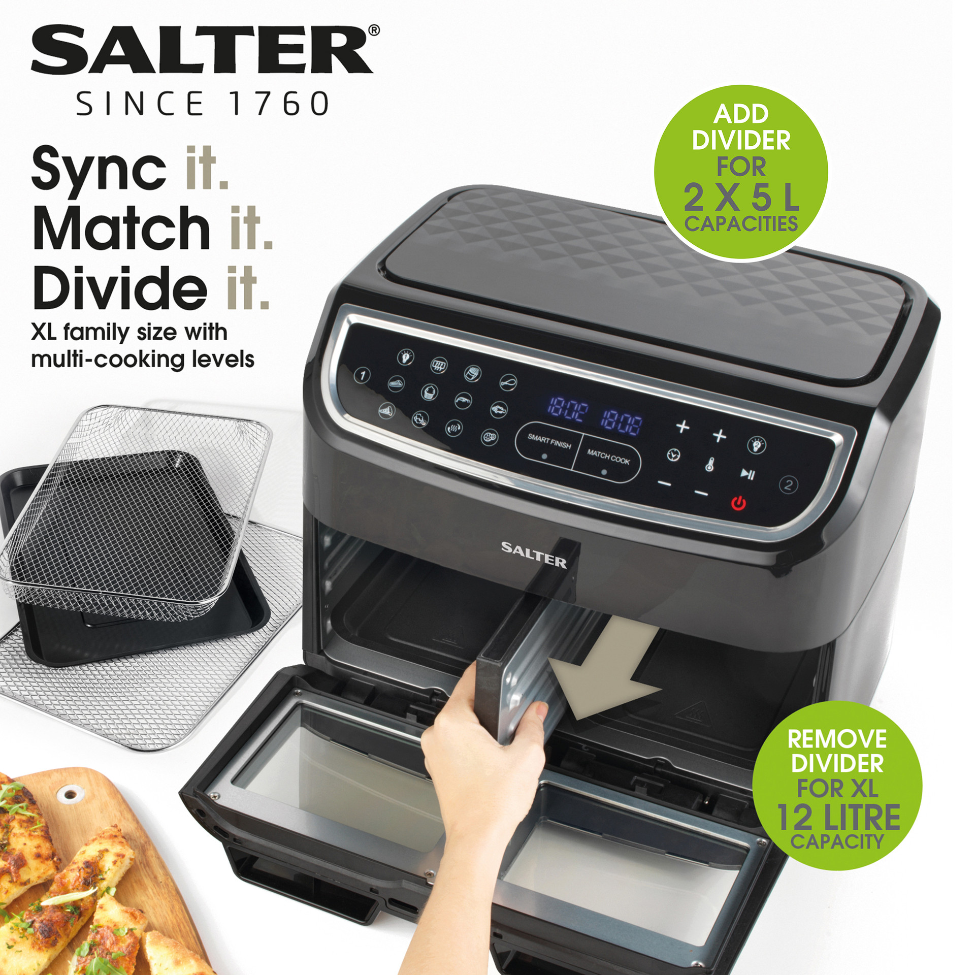 Dual View Air fryer oven with cooking presets and two compartments 