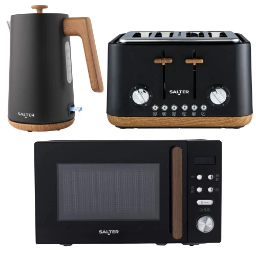 Toronto Kettle, 4-Slice Toaster & Digital Microwave Set - Black