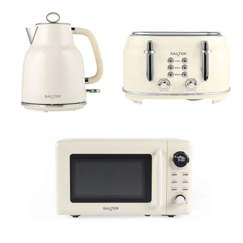 Retro Kettle, 4-Slice Toaster & Microwave Set - Cream