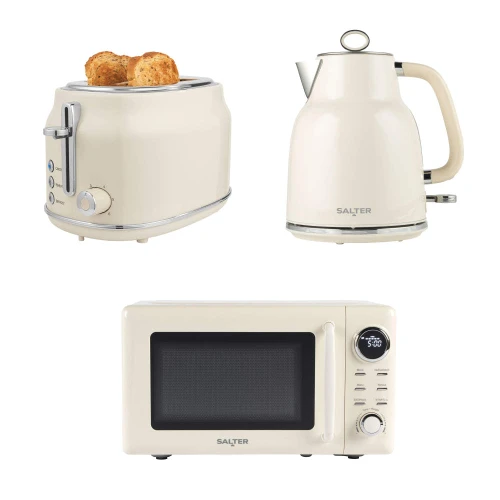 Retro Kettle, 2-Slice Toaster & Microwave Set – Cream