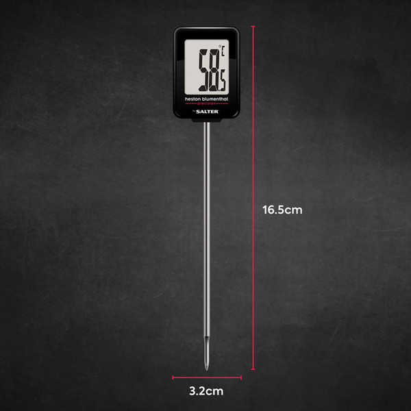 Digital cooking thermometer with LCD display, stainless steel probe, 16.5cm long