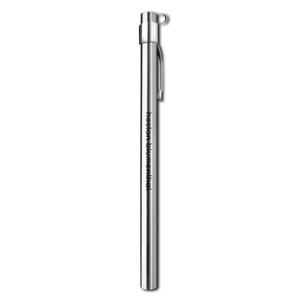 Stainless steel pen with pocket clip, laser engraved with 'heston blumenthal'