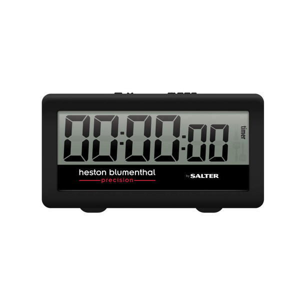 Black digital kitchen timer, front view, Heston Blumenthal Precision by Salter