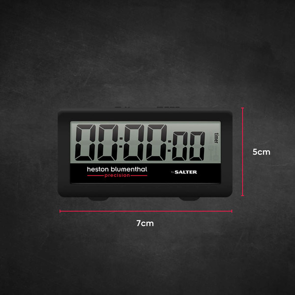 Digital kitchen timer, rectangular black, 7cm by 5cm, Heston Blumenthal Precision by Salter.