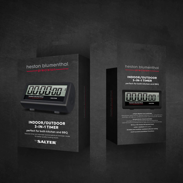 Digital kitchen timer, rectangular black, 7cm by 5cm, Heston Blumenthal Precision by Salter.