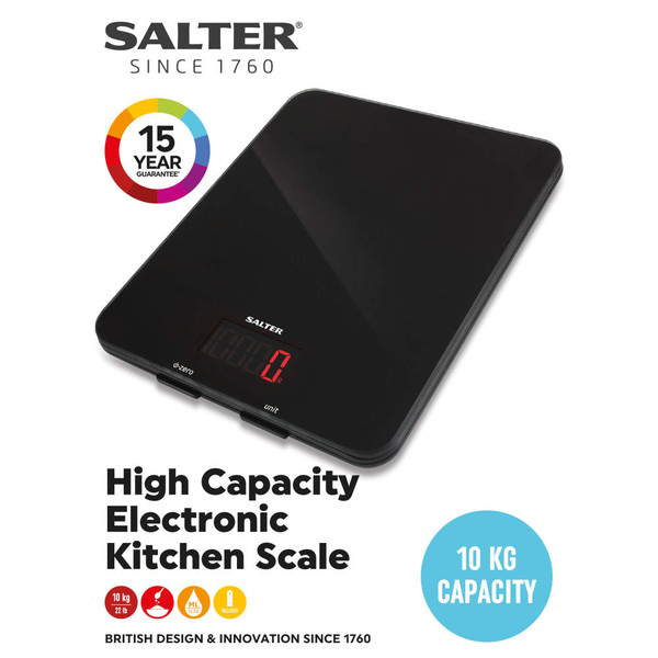 Glass Digital Kitchen Scale, 10kg - Black