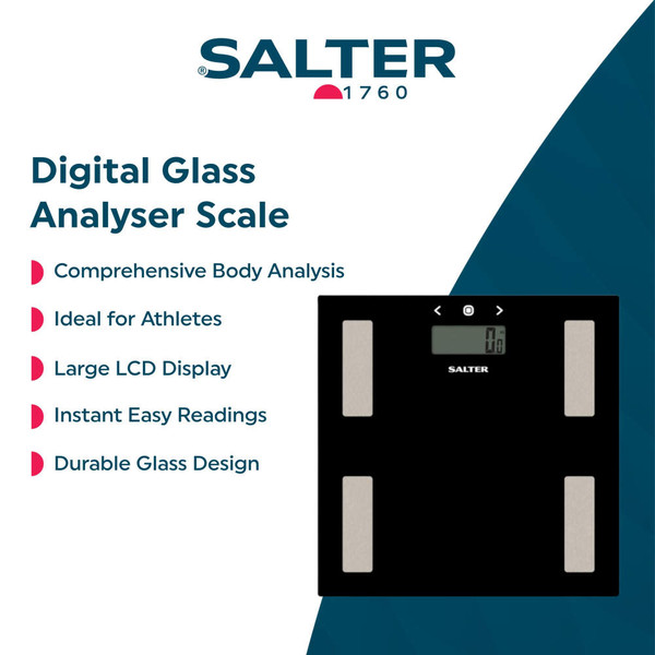 Salter glass analyser scale box showing black digital scale with sensors