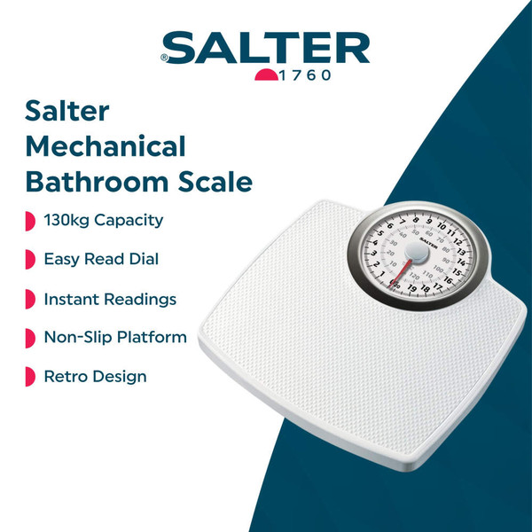 White mechanical bathroom scale with large dial, top-down view.
