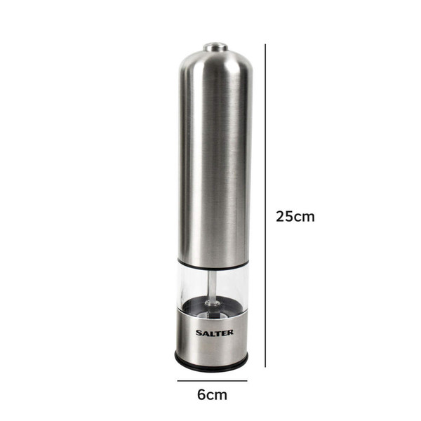 Stainless steel electric salt or pepper mill, upright, 25cm tall, by Salter