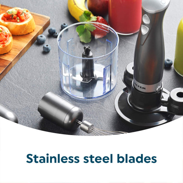 Hand blender with chopper bowl and whisk attachment, grey