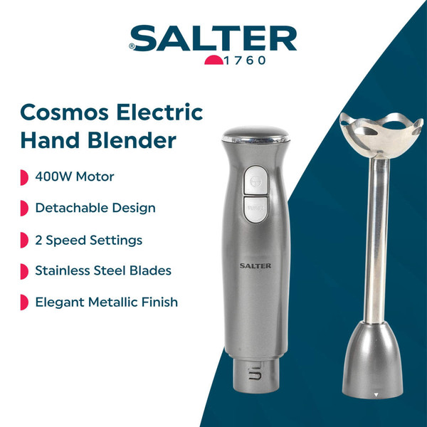 Gunmetal hand blender with detachable stainless steel stem for kitchens, Salter Cosmos range