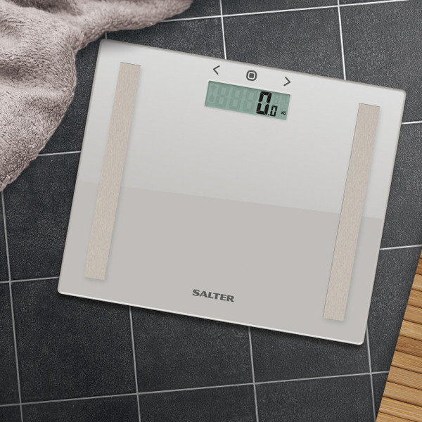 Compact Glass Analyser Bathroom Scales, 150kg Capacity, Grey 