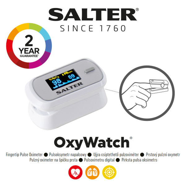 OxyWatch Fingertip Pulse Oximeter - measures Oxygen Saturation (SpO2), Pulse Rate (PR) and Perfusion Index (PI) from your fingertip.