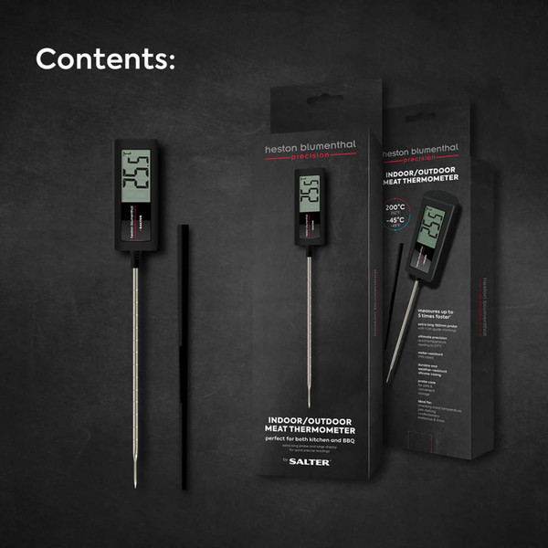 Digital meat thermometer with large display, protective sheath and box for kitchen or BBQ use