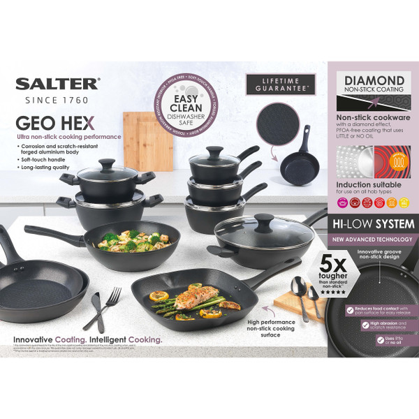 Geo Hex 30cm Frying Pan - Black - BW08772 - BGC - Salter - 5054061356311