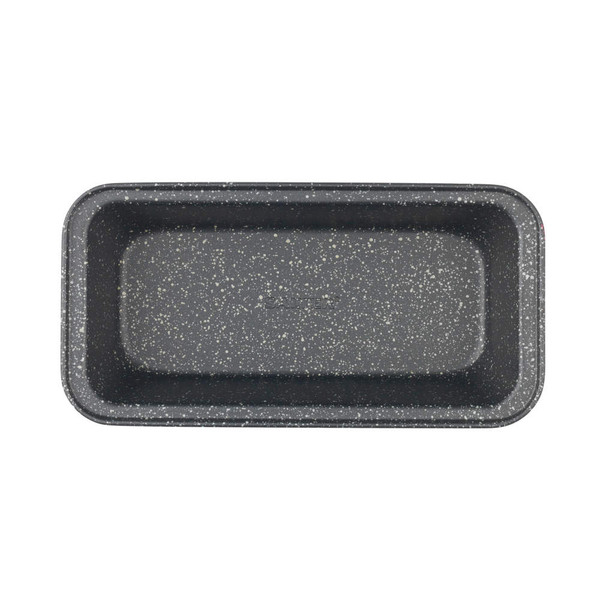 Grey speckled non-stick loaf tin, top view
