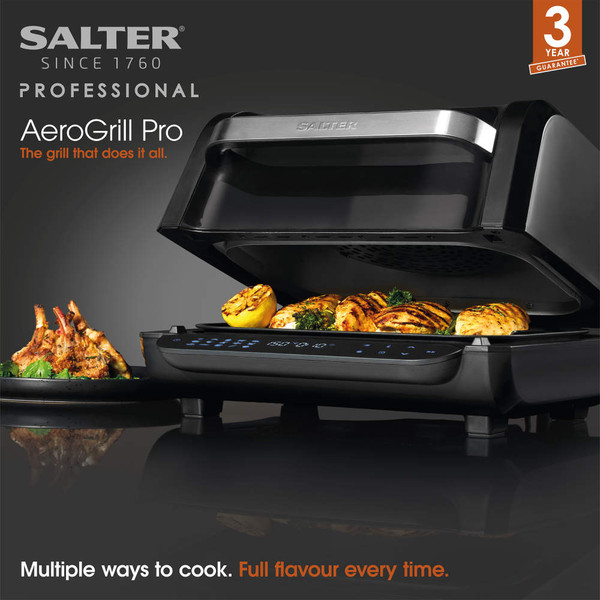 Salter AeroGrill Pro countertop grill with chicken and vegetables cooking