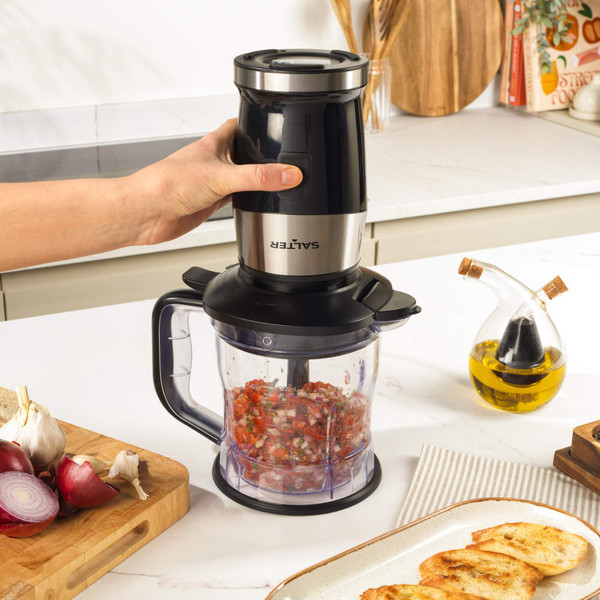 Salter Blend & Chop 2-in-1 blender and chopper box packaging, multipurpose blade
