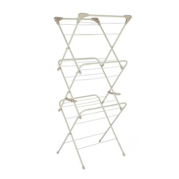 Cream foldable clothes airer with multiple drying bars