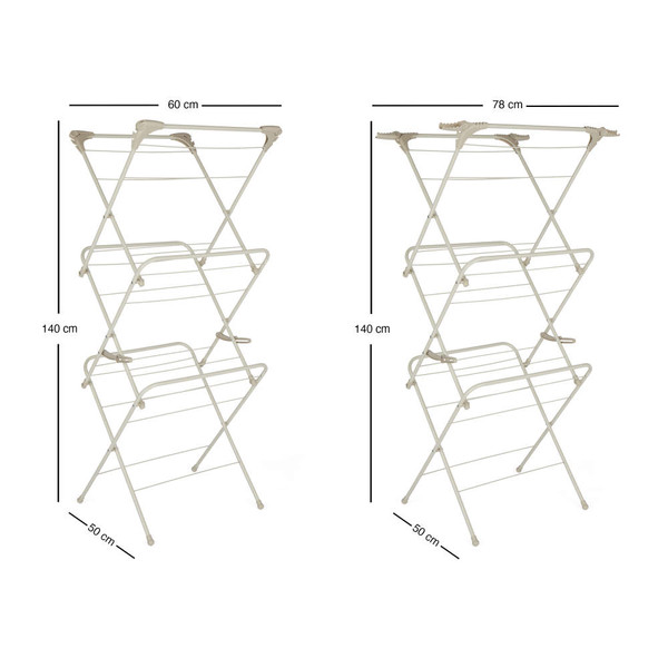 Folding cream clothes airer, 140 x 78 x 50 cm extended, 140 x 60 x 50 cm compact