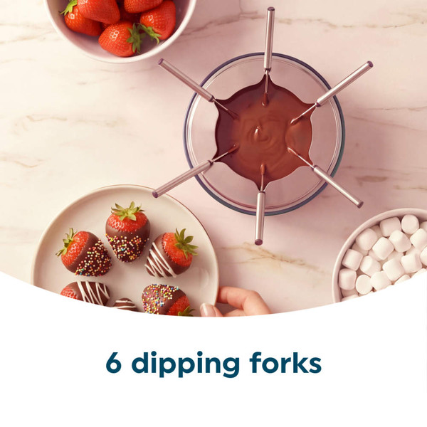Chocolate fondue set with 6 dipping forks and strawberries