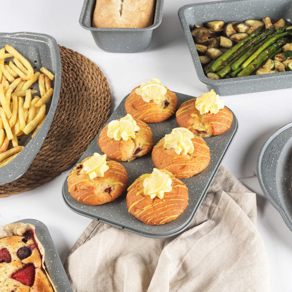Marblestone 6 Cup Muffin Tray - Salter - Grey - BW02778GAS - 5054061023749 Marblestone 6 Cup Muffin Tray - Salter - Grey - BW02778GAS - 5054061023749