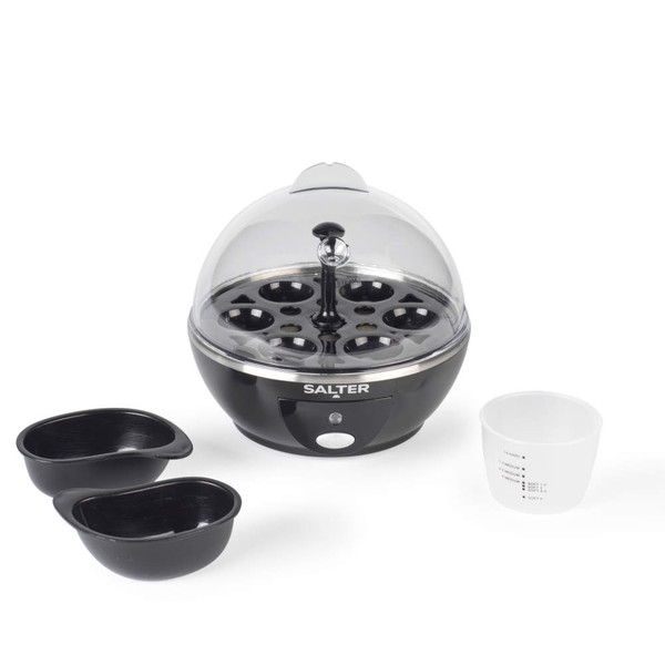 Salter electric egg cooker in black with poaching trays and measuring cup, product image