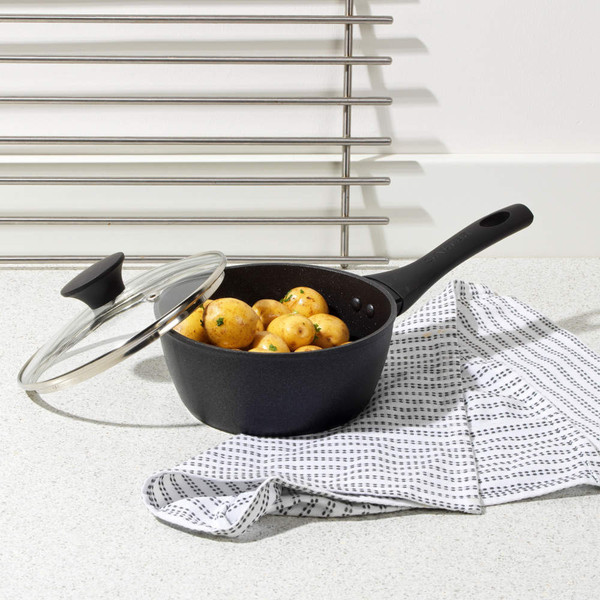 Megastone Noir 18cm Saucepan - Black - BW09323AR - Salter - 5054061361827