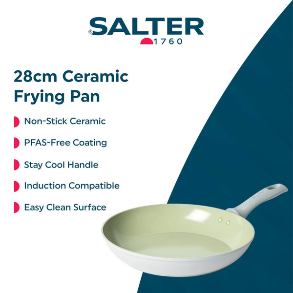 28 cm green ceramic fry pan with PFAS-free coating, Salter Earth range, top view