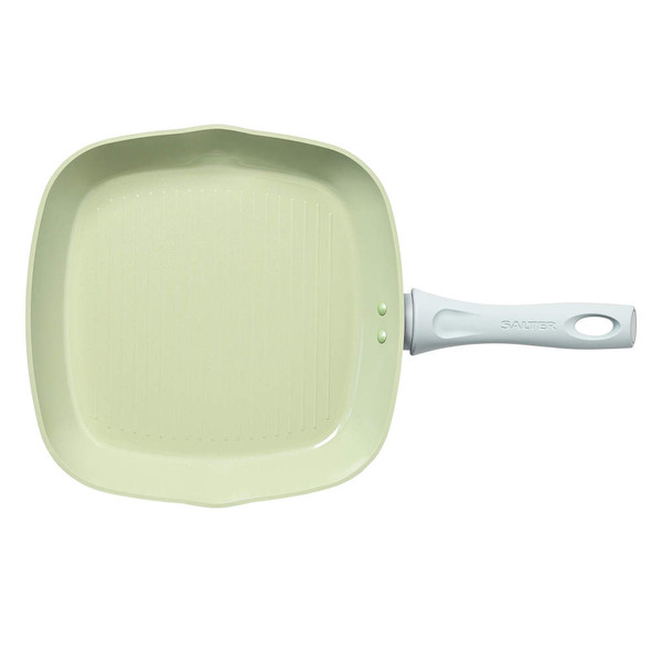 Square cream grill pan with light grey handle, top view