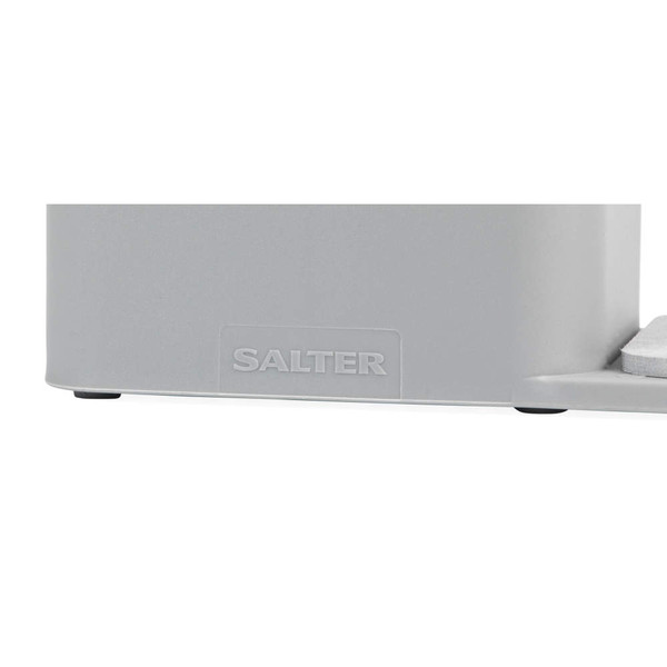Salter brand logo embossed on light grey product base