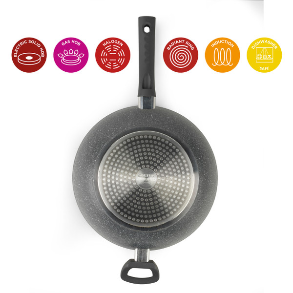 Marblestone Coated Wok With Glass Lid, 28 cm