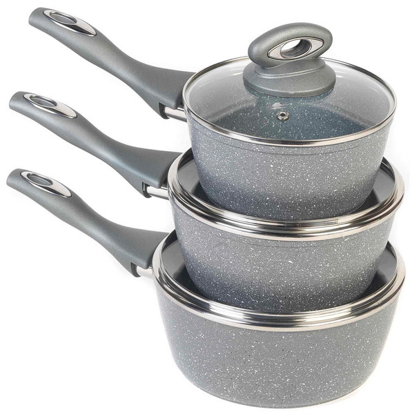 Marblestone 3-Piece Saucepan Set - BW02986G - 5054061025828 Marblestone 3-Piece Saucepan Set - BW02986G - 5054061025828