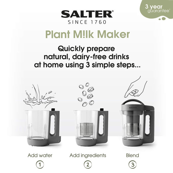Salter vegan-approved plant milk maker in grey on white background
