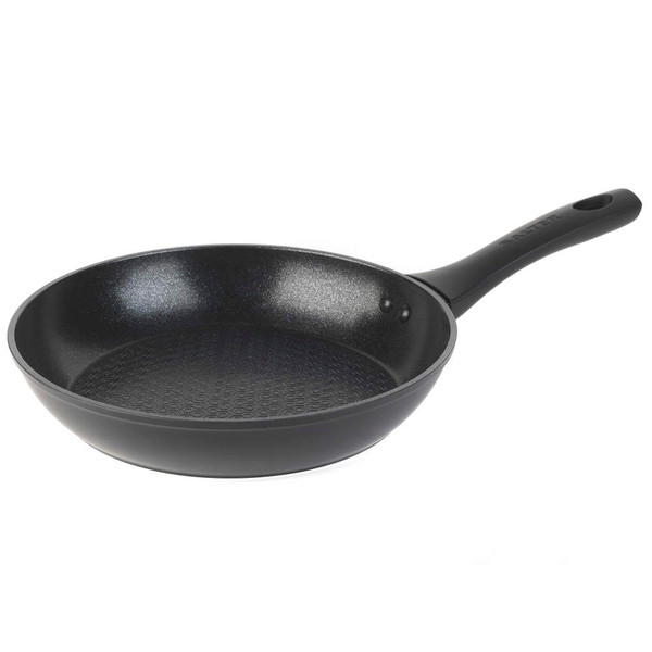 Promotional graphic: Hi-Low non-stick pan, 5x tougher, uses less oil, easy food release.