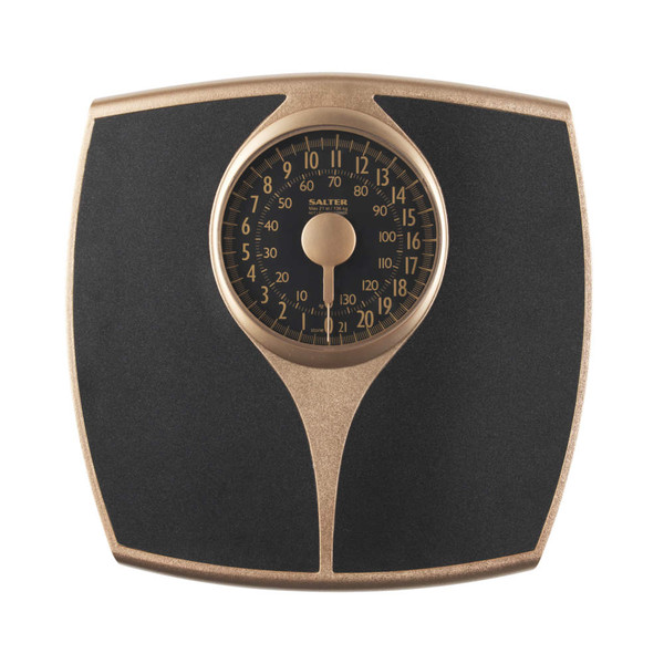Mechanical bathroom scale in gold and black with large easy-read dial