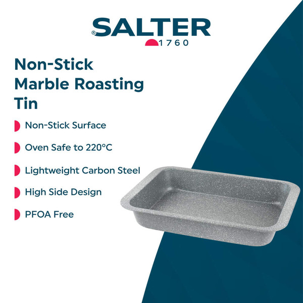 Grey roasting tin with cooked casserole being served in a home kitchen setting