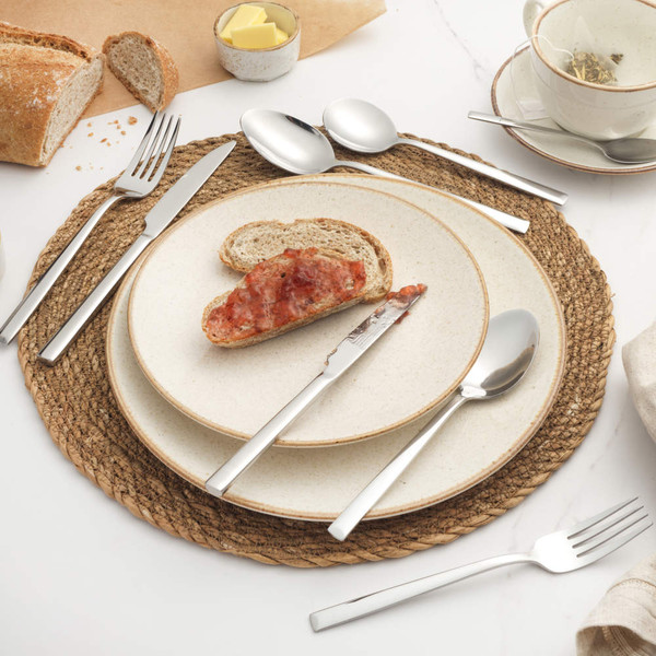 Eight-piece silver cutlery set with knives, forks, dessert and teaspoon, modern design