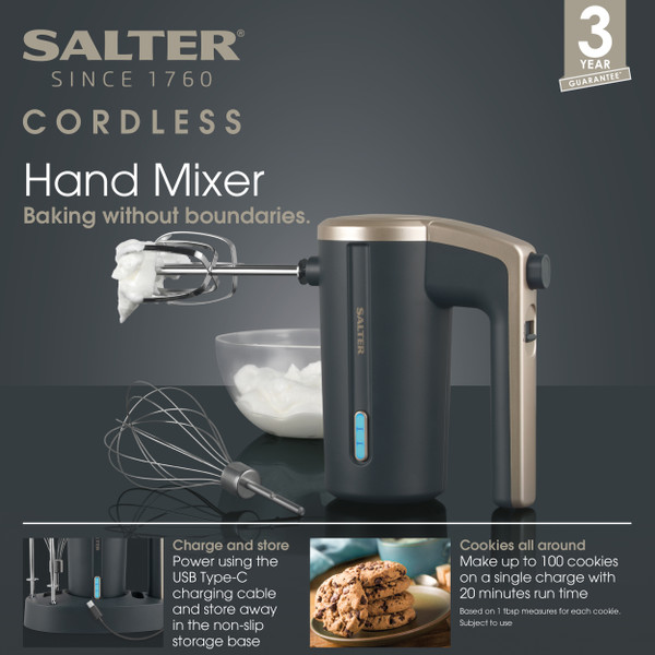 Cordless Hand Mixer - Grey - EK5395BGRY - Salter - 5054061500011