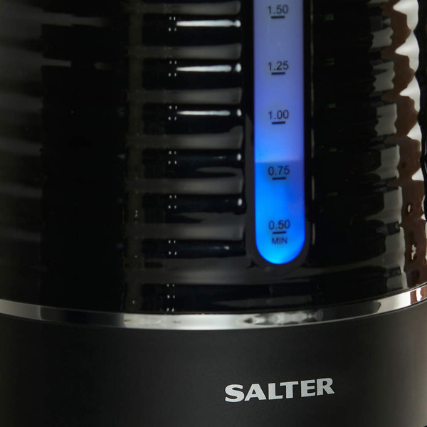 Close-up of Salter black appliance showing illuminated water level indicator