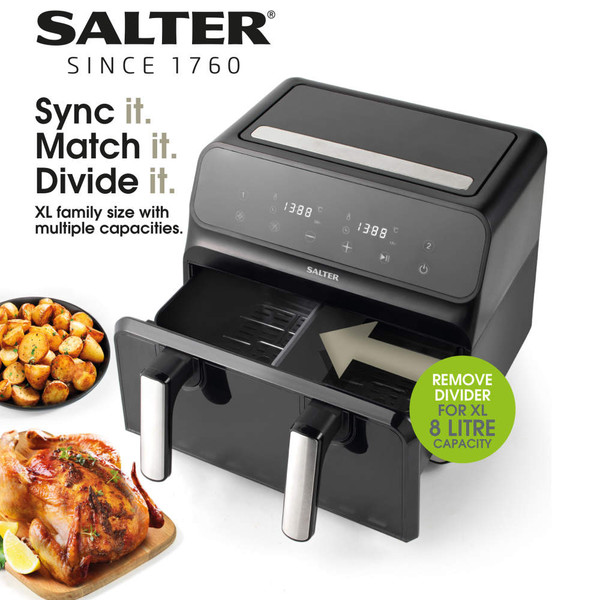 Fuzion Dual Air Fryer - 8L - Black - EK5728 - Salter - 5054061503340