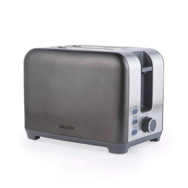Salter two-slice black toaster with silver accents, side buttons and browning dial