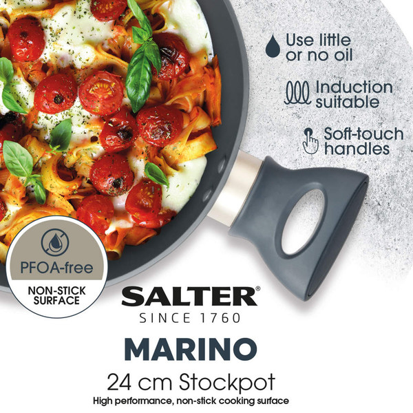 Salter Marino 24 cm stockpot with soft-touch handle, non-stick and induction suitable