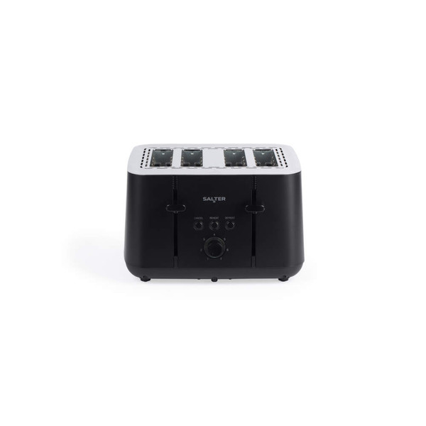 Black 4-slice toaster with controls, front view