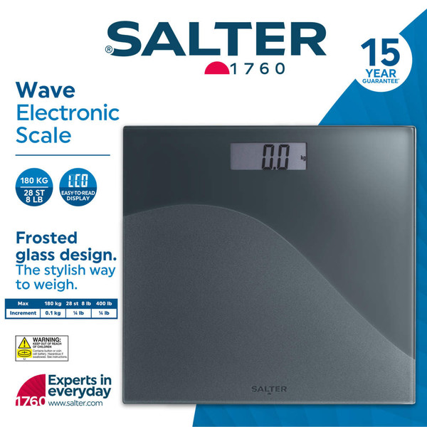 Wave Digital Bathroom Scale - Grey - SA00287WVFEU12 - Salter - 5054061484359