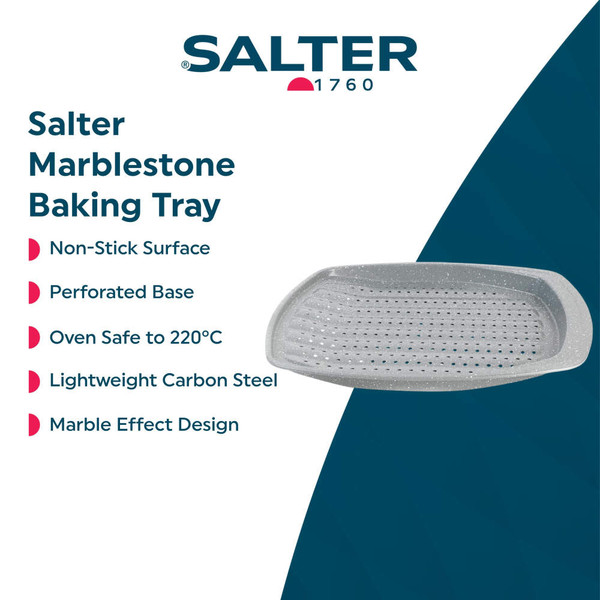 Grey oven crisper tray with perforated base for baking chips or pizzas