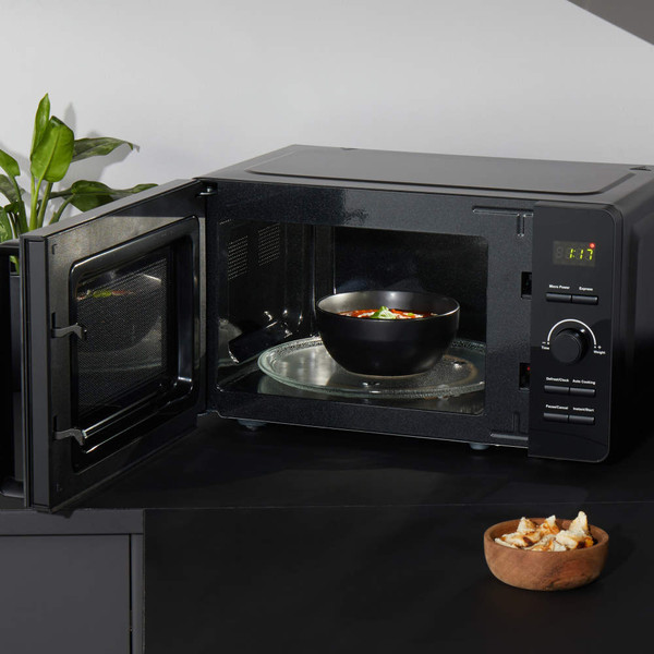 Black Salter kettle and toaster set on kitchen counter with tea and teabags